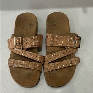 Vionic Brown Cork Sandals with Gold Accents- Size 8